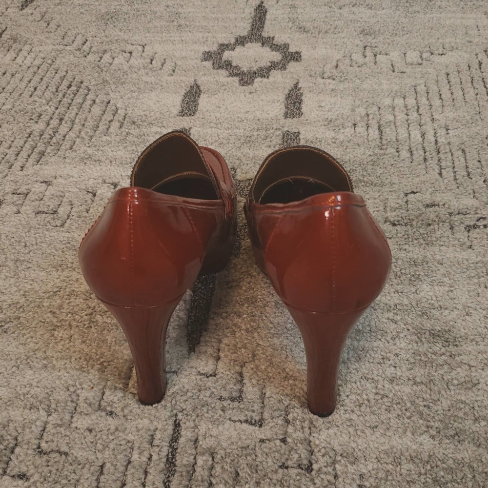 Metoo Women's Deep Red Platform Block Heels Size … - image 6